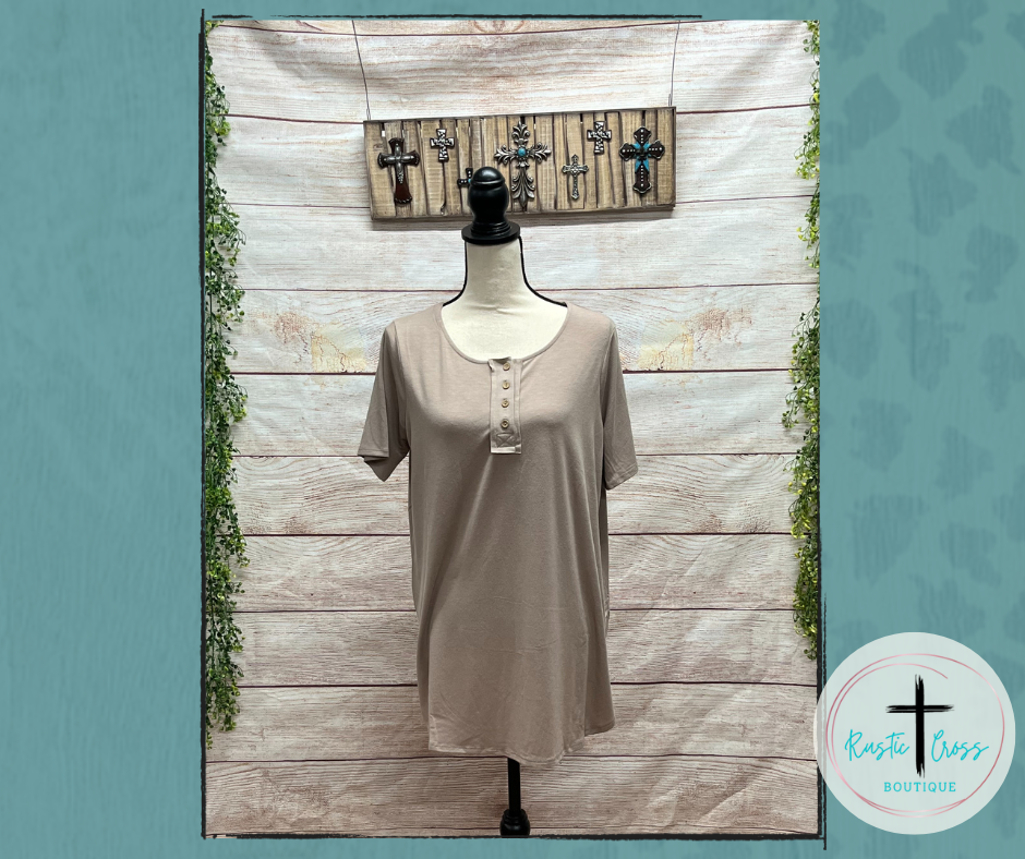 Ash Mocha Tee with Button Detail