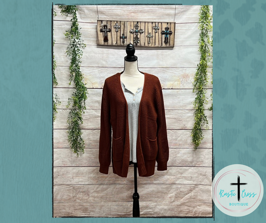 Rust Waffle Cardigan