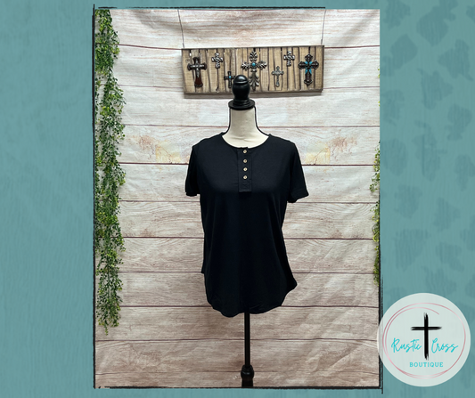 Black Tee with Button Detail